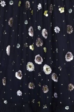 Jalin Navy Floral Embellished Square Neck Midi Dress -Frock And Frill US Jalin Navy Sequin Midi Dress 5