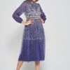 Jeanne Navy Embellished Midi Dress