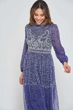 Jeanne Navy Embellished Midi Dress -Frock And Frill US Jeanne Navy Embellished Midi Dress 8