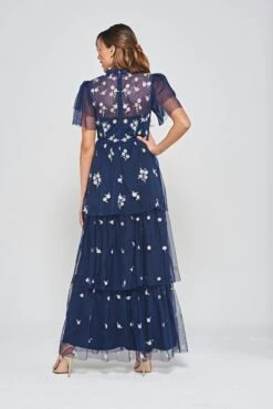Jemima Navy Daisy Embroidered Tiered Maxi Dress -Frock And Frill US Jemima Navy Floral Maxi Dress 1