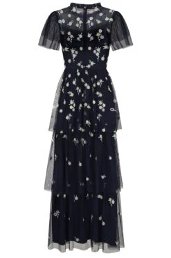 Jemima Navy Daisy Embroidered Tiered Maxi Dress -Frock And Frill US Jemima Navy Floral Maxi Dress 4