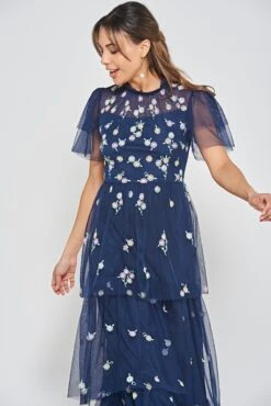 Jemima Navy Daisy Embroidered Tiered Maxi Dress -Frock And Frill US Jemima Navy Floral Maxi Dress 7