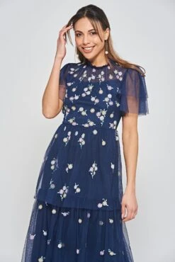 Jemima Navy Daisy Embroidered Tiered Maxi Dress -Frock And Frill US Jemima Navy Floral Maxi Dress 8