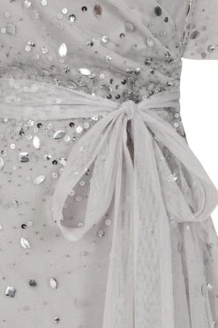 Joyce Grey Embellished Wrap Front Dress -Frock And Frill US Joyce Grey Embellished Dress 3