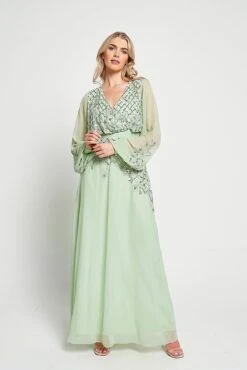 Kaira Pale Green Sequin Maxi Dress