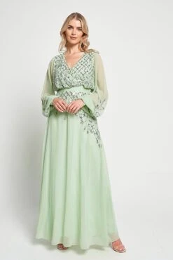 Kaira Pale Green Sequin Maxi Dress -Frock And Frill US Kaira Green Sequin Maxi Dress 4