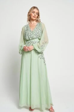 Kaira Pale Green Sequin Maxi Dress -Frock And Frill US Kaira Green Sequin Maxi Dress 7