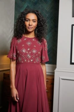 Kelby Burgundy Embellished Midaxi Dress