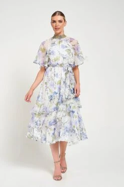 Kelda White Floral Print Midi Dress -Frock And Frill US Kelda White Floral Print Midi Dress 2