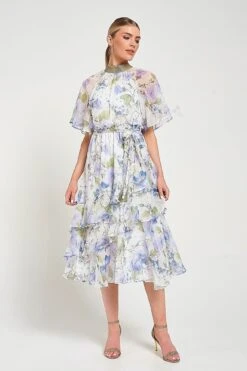 Kelda White Floral Print Midi Dress