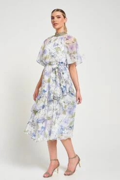 Kelda White Floral Print Midi Dress -Frock And Frill US Kelda White Floral Print Midi Dress 5