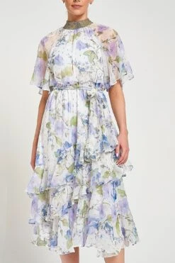 Kelda White Floral Print Midi Dress -Frock And Frill US Kelda White Floral Print Midi Dress 8