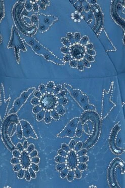 Laelia Blue Flower Embellished Maxi Dress With Cape Sleeves -Frock And Frill US Laelia Blue Embellished Maxi Dress 3