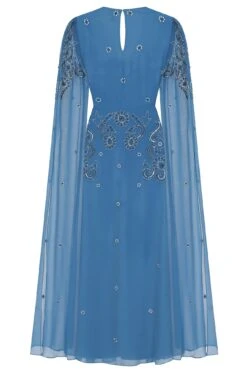 Laelia Blue Flower Embellished Maxi Dress With Cape Sleeves -Frock And Frill US Laelia Blue Embellished Maxi Dress 4