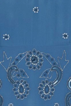 Laelia Blue Flower Embellished Maxi Dress With Cape Sleeves -Frock And Frill US Laelia Blue Embellished Maxi Dress 5