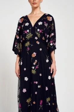 Lana Floral Embroidered Maxi Dress -Frock And Frill US Lana Navy Floral Maxi Dress 2