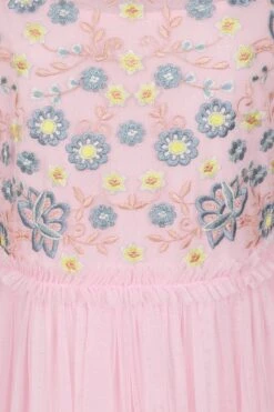 Laraline Blush Puff Sleeve Maxi Dress With Floral Embroidery -Frock And Frill US Laraline Blush Floral Maxi Dress 3