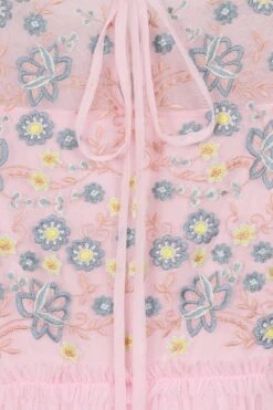 Laraline Blush Puff Sleeve Maxi Dress With Floral Embroidery -Frock And Frill US Laraline Blush Floral Maxi Dress 5