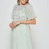 Laraline Green Puff Sleeve Maxi Dress With Floral Embroidery