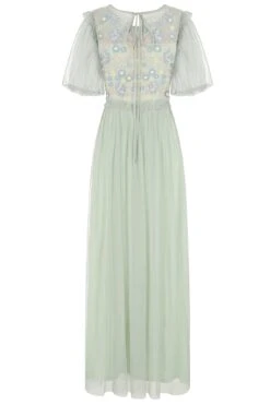 Laraline Green Puff Sleeve Maxi Dress With Floral Embroidery -Frock And Frill US Laraline Green Floral Maxi Dress 4