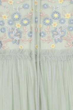 Laraline Green Puff Sleeve Maxi Dress With Floral Embroidery -Frock And Frill US Laraline Green Floral Maxi Dress 5