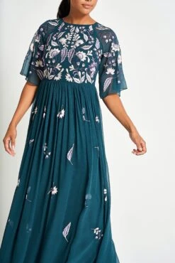 Laurel Teal Floral Embroidered Maxi Dress -Frock And Frill US Laurel Teal Floral Embroidered Maxi Dress 1