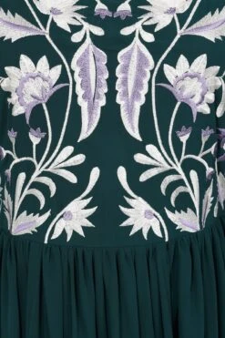 Laurel Teal Floral Embroidered Maxi Dress -Frock And Frill US Laurel Teal Floral Embroidered Maxi Dress 3