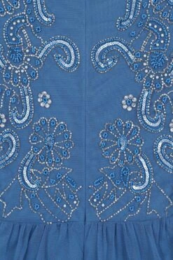 Lena Blue Embellished Midi Dress -Frock And Frill US Lena Blue Embellished Midi Dress 1