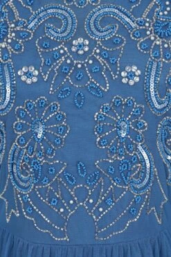 Lena Blue Embellished Midi Dress -Frock And Frill US Lena Blue Embellished Midi Dress 3