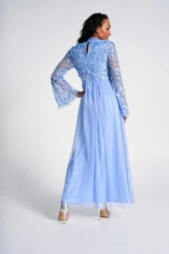 Lillie Blue Floral Embellished Maxi Dress -Frock And Frill US Lillie Blue Floral Embellished Maxi Dress 1