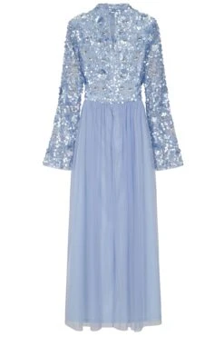 Lillie Blue Floral Embellished Maxi Dress -Frock And Frill US Lillie Blue Floral Embellished Maxi Dress 4