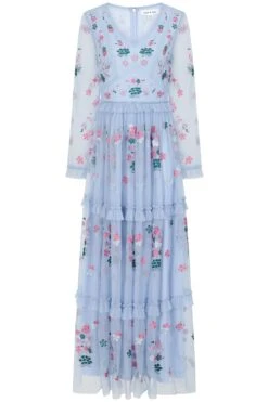 Linnea Light Blue Floral Embroidered Maxi Dress