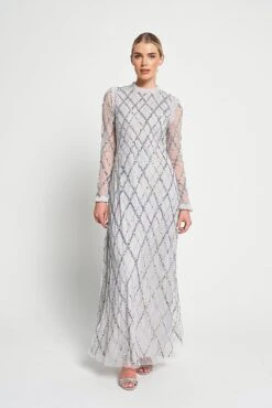 Lise Grey Sequin Maxi Dress -Frock And Frill US Lise Grey Sequin Maxi Dress 2