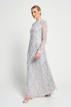 Lise Grey Sequin Maxi Dress -Frock And Frill US Lise Grey Sequin Maxi Dress 4