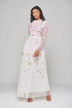 Lorea White Floral Embroidered Maxi Dress