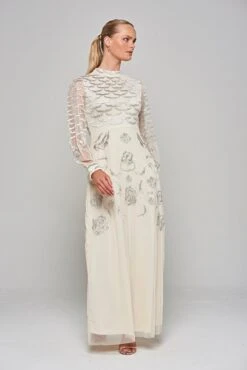 Loretta Cream Embroidered Maxi Dress -Frock And Frill US Loretta Cream Embroidered Maxi Dress 5