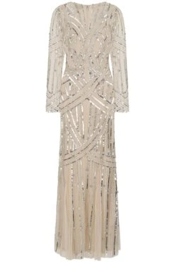 Lorraine Champagne Embellished Maxi Dress -Frock And Frill US Lorraine Champagne Embellished Maxi Dress 4