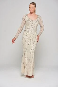 Lorraine Champagne Embellished Maxi Dress -Frock And Frill US Lorraine Champagne Embellished Maxi Dress 7