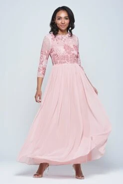Lovella Blush Floral Embellished Maxi Dress