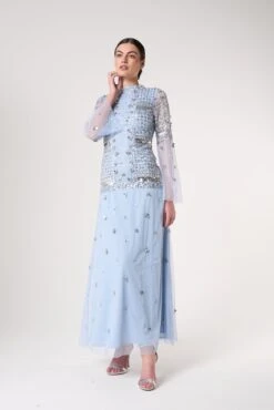 Lucile Ice Blue Embellished Maxi Dress -Frock And Frill US Lucile Blue Embellished Maxi Dress 11