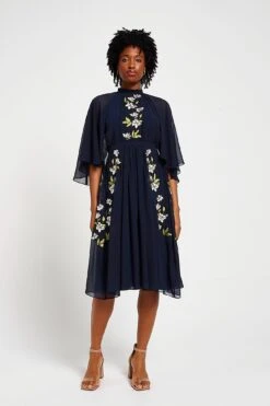 Maeve Navy Floral Embroidered Midi Dress -Frock And Frill US Maeve Navy Floral Embroidered Dress 10