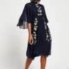 Maeve Navy Floral Embroidered Midi Dress