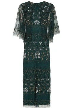 Mahonia Green Embellished Cape Sleeve Midaxi Dress -Frock And Frill US Mahonia Green Embellished Midaxi Dress 4