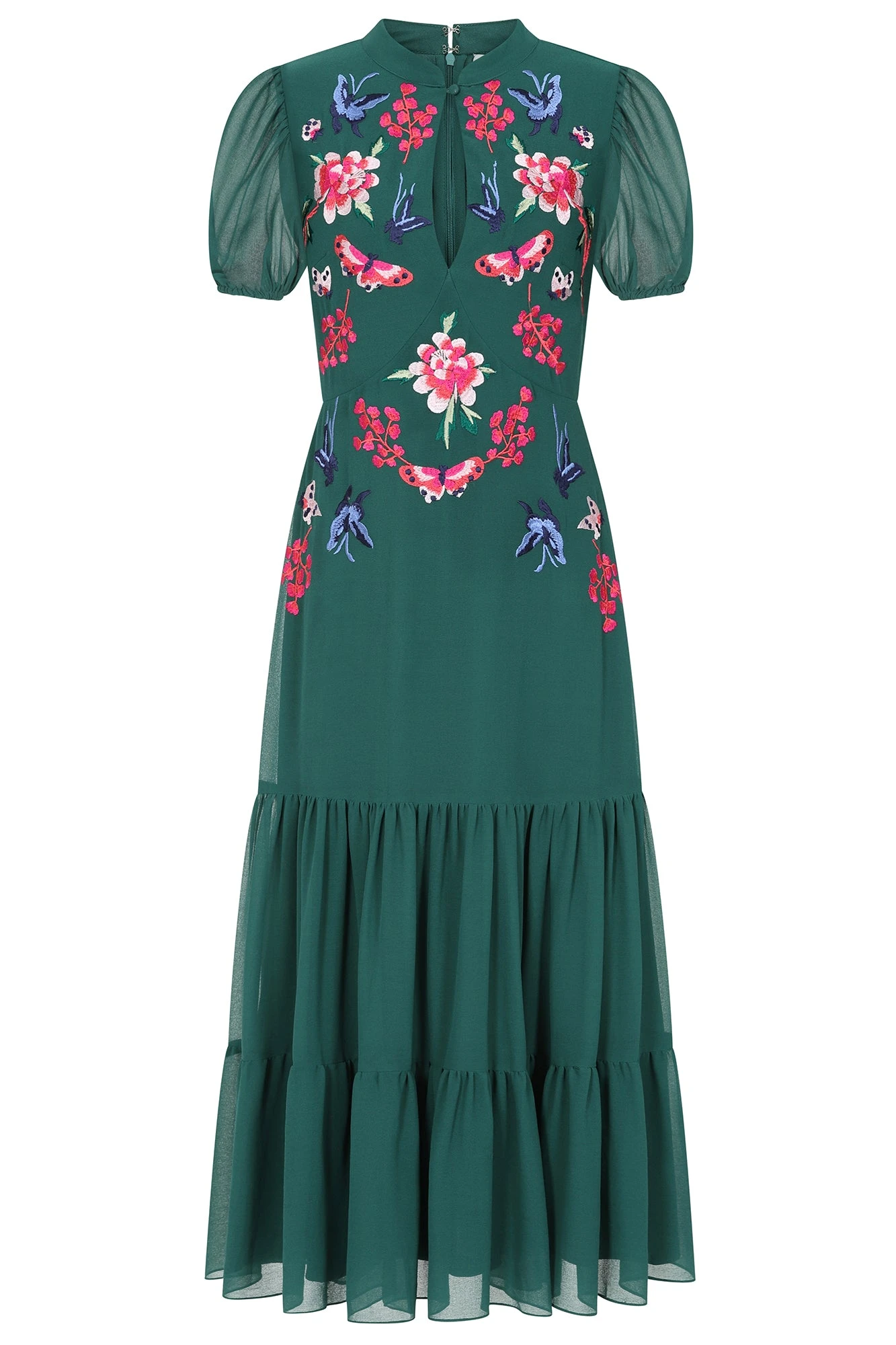 Marella Alpine Green Floral Embroidered Midi Dress 2 Marella Alpine Green Floral Embroidered Midi Dress - Image 2