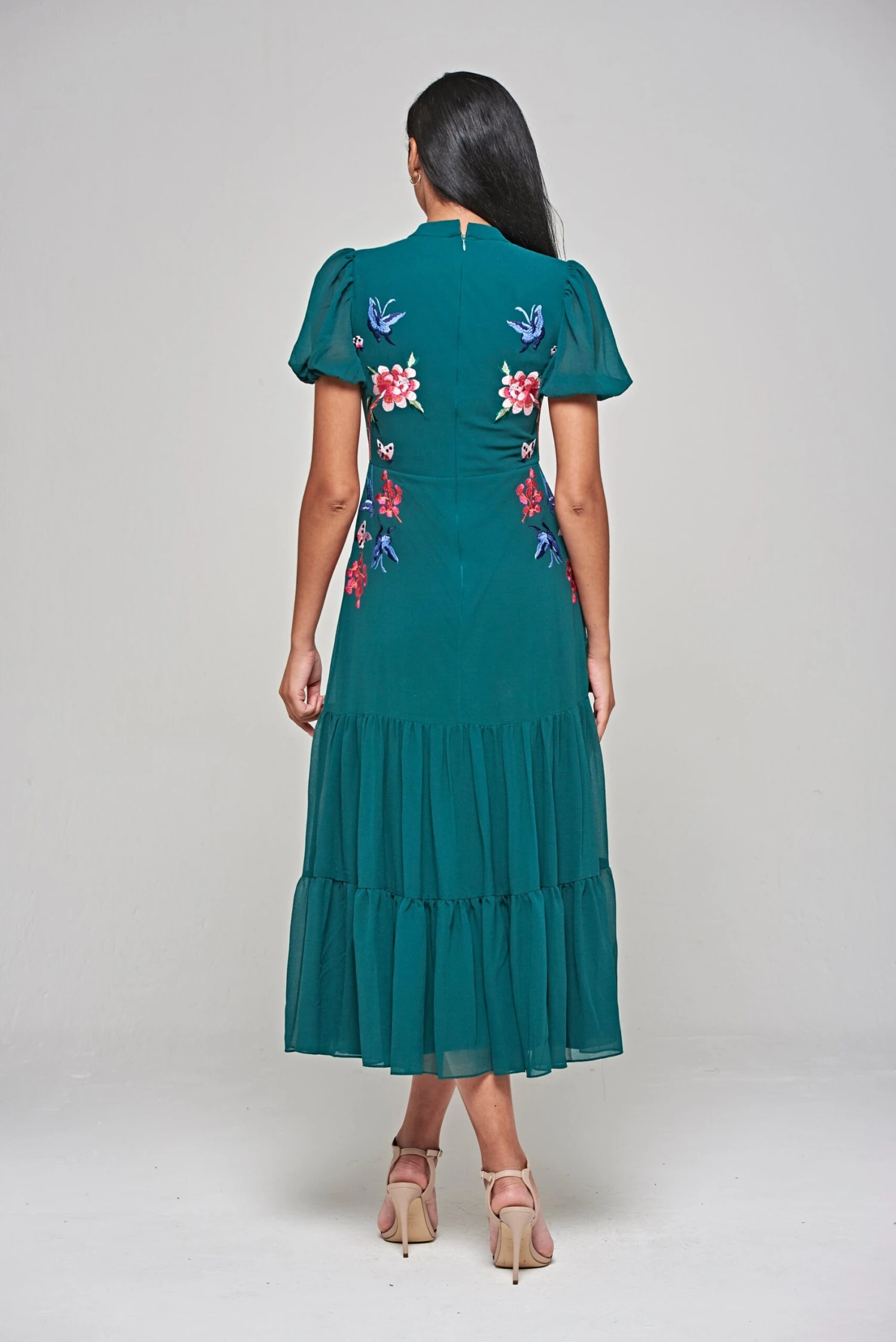 Marella Alpine Green Floral Embroidered Midi Dress 7 Marella Alpine Green Floral Embroidered Midi Dress - Image 7