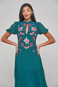 Marella Alpine Green Floral Embroidered Midi Dress 15 Marella Alpine Green Floral Embroidered Midi Dress -Frock And Frill US Marella Green Floral Embroidered Midi Dress 8