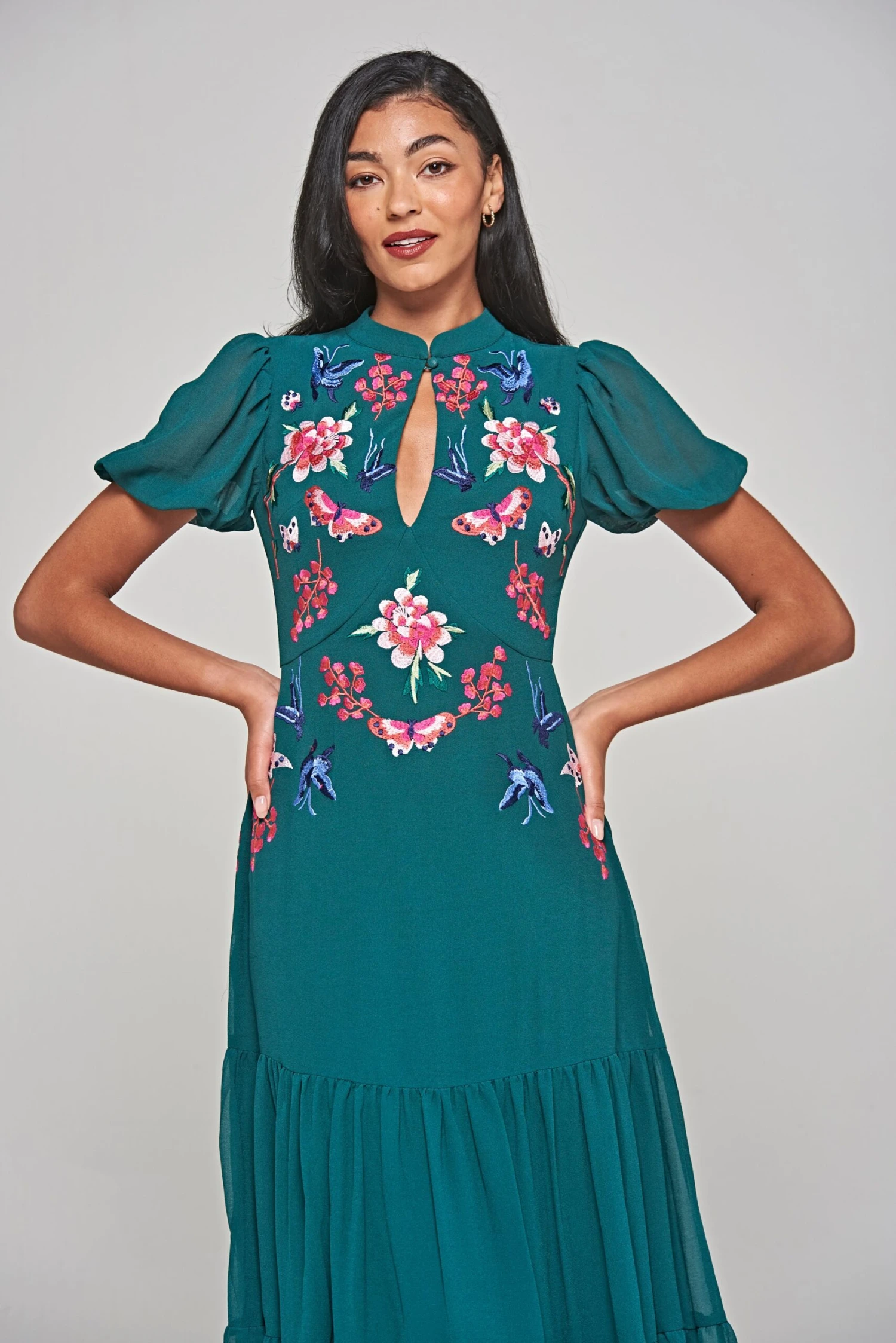 Marella Alpine Green Floral Embroidered Midi Dress 6 Marella Alpine Green Floral Embroidered Midi Dress - Image 6