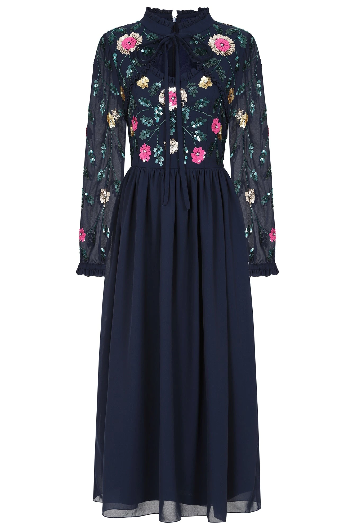 Marette Navy Floral Embellished Midi Dress 2 Marette Navy Floral Embellished Midi Dress - Image 2