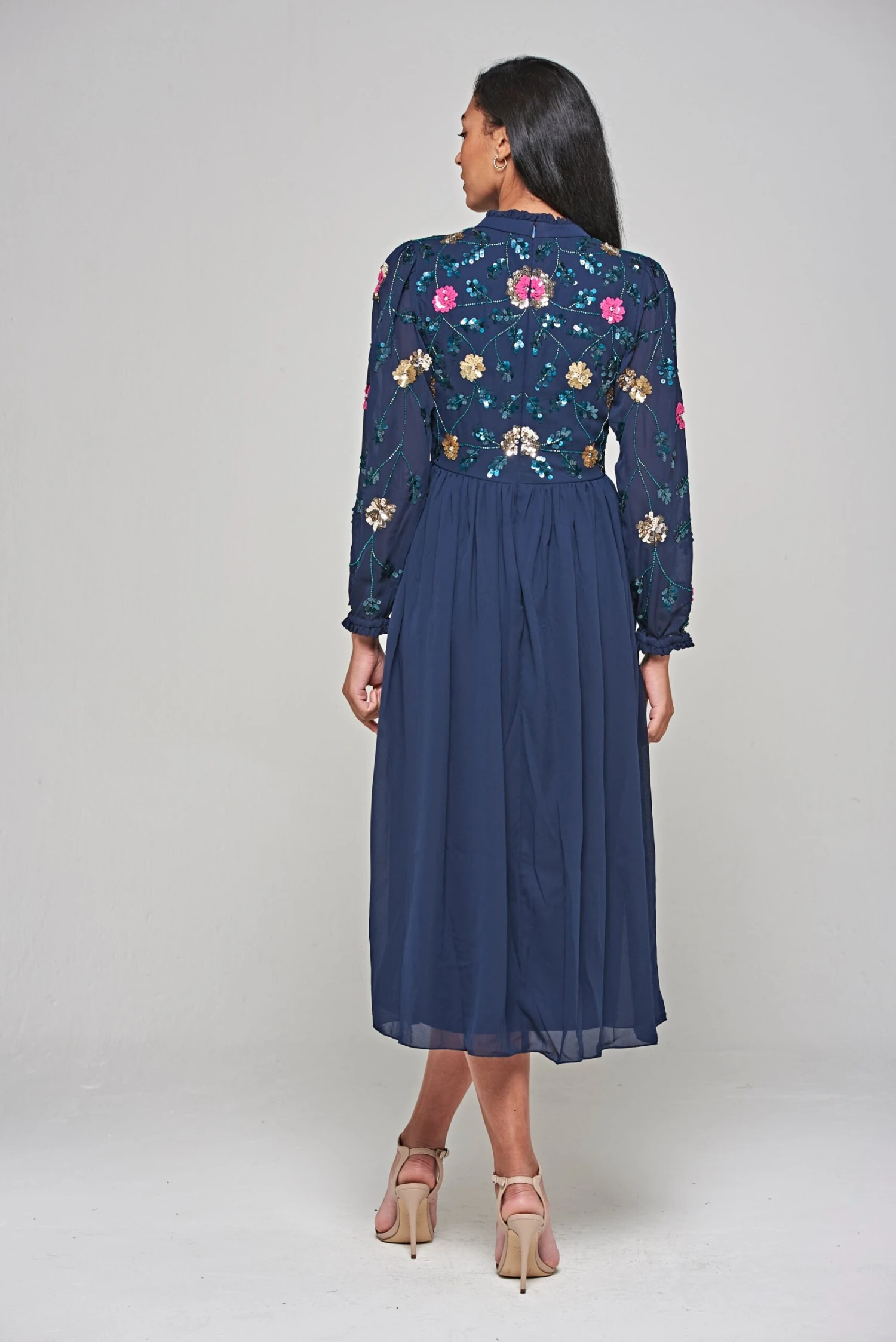 Marette Navy Floral Embellished Midi Dress 6 Marette Navy Floral Embellished Midi Dress - Image 6