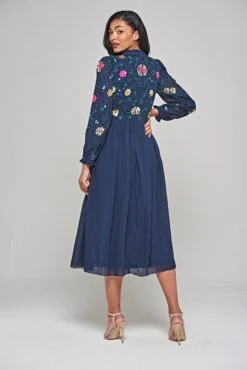Marette Navy Floral Embellished Midi Dress 16 Marette Navy Floral Embellished Midi Dress -Frock And Frill US Marette Navy Floral Embellished Midi Dress 11